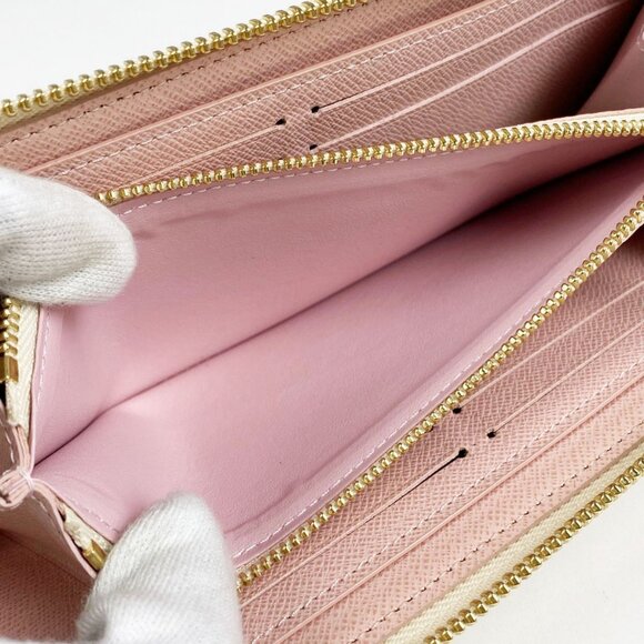 🌷 Louis Vuitton Damier Azur Studded Clemence Zippy Wallet Rose Ballerine Pink - Picture 11 of 12
